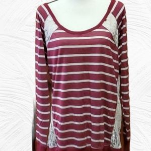 🔥3 for$9🔥Liberty Love Red & White stripe Lace 2X